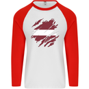 Torn Latvia Flag Latvian Day Football Mens L/S Baseball T-Shirt White/Red