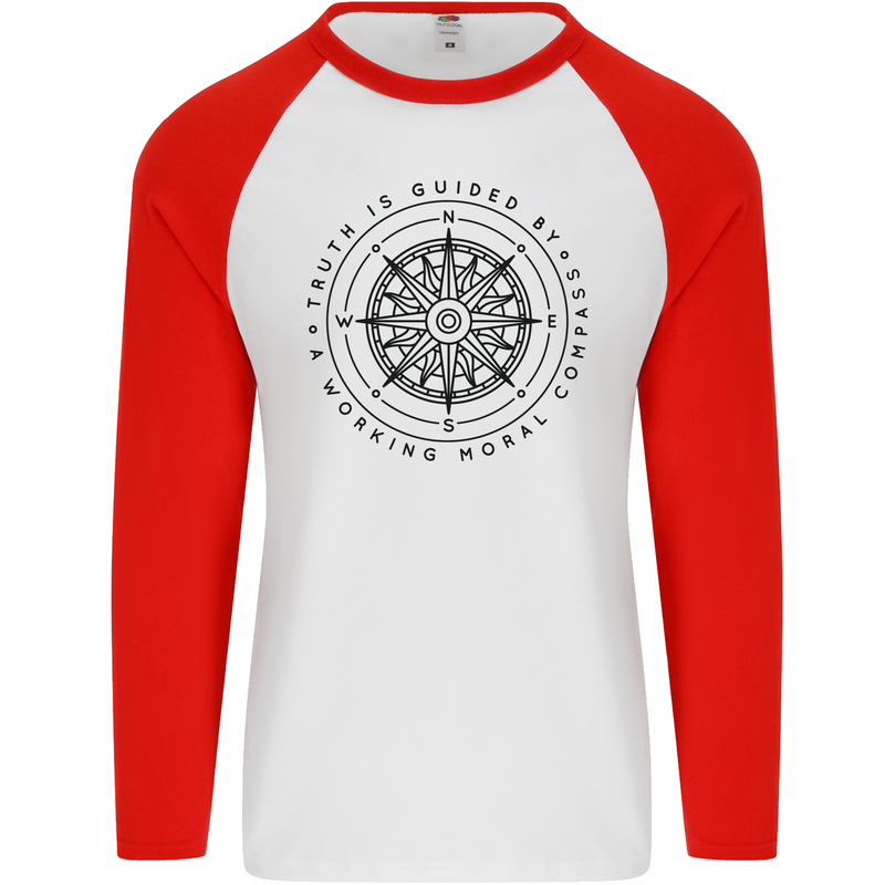 Truth is Guided By a Morale Compass Mens L/S Baseball T-Shirt White/Red