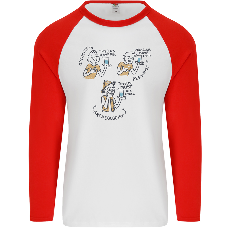Archaeologist Glass Funny Archaeology Mens L/S Baseball T-Shirt White/Red