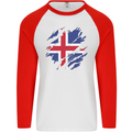 Torn Iceland Flag Icelander Day Football Mens L/S Baseball T-Shirt White/Red