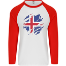 Torn Iceland Flag Icelander Day Football Mens L/S Baseball T-Shirt White/Red