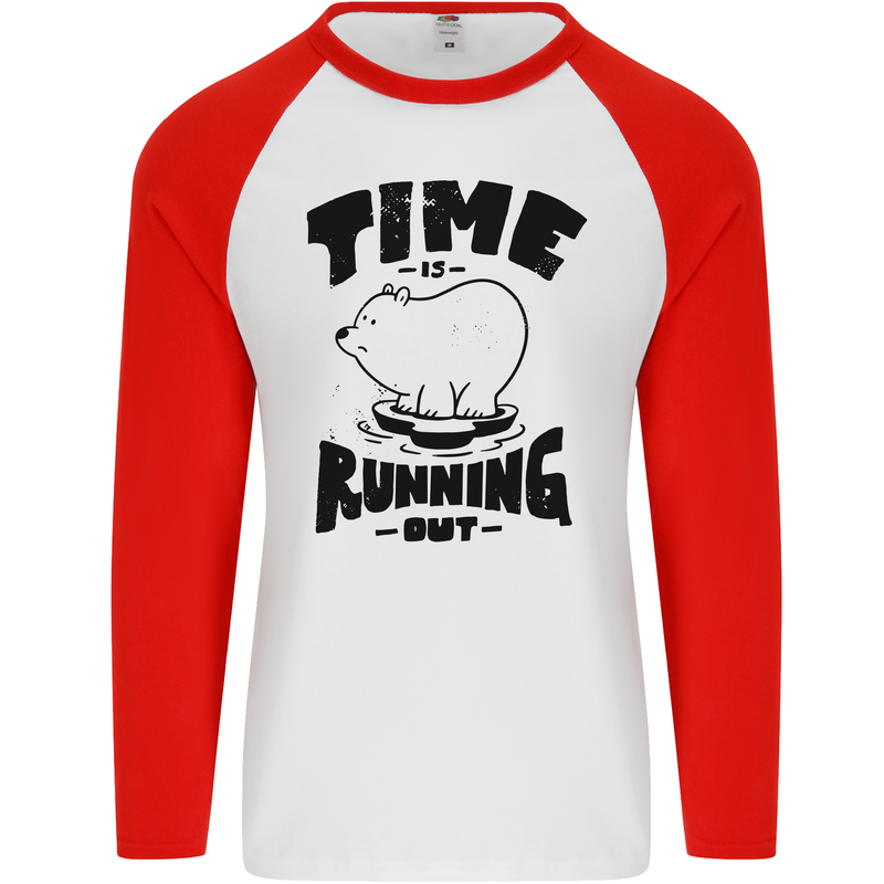 Time Running Out Climate Change Mens L/S Baseball T-Shirt White/Red