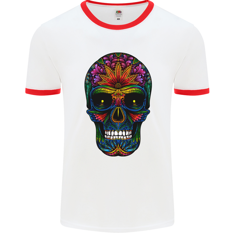 Sugar Skull Mens Ringer T-Shirt White/Red