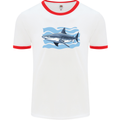 Great White Shark in the Ocean Mens Ringer T-Shirt White/Red