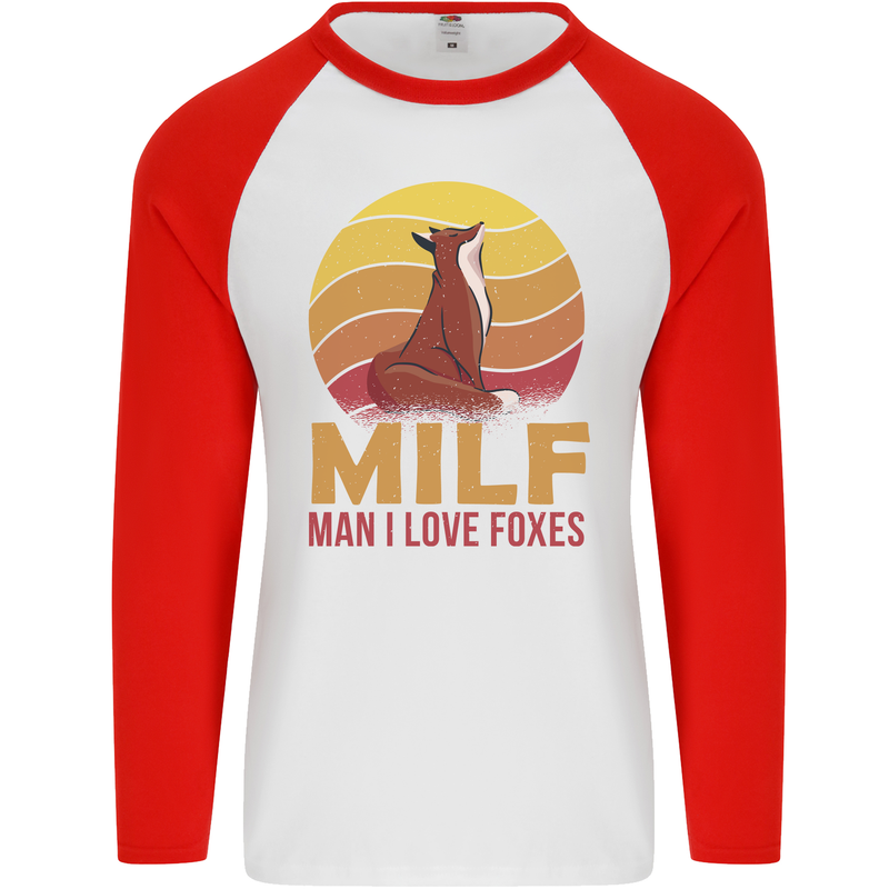 MILF Man I Love Foxes Fox Mens L/S Baseball T-Shirt White/Red