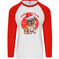 A Christmas Pug Wearing an Xmas Hat Mens L/S Baseball T-Shirt White/Red