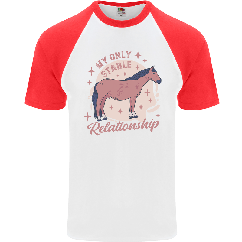 Equestrian Horse My Only Stable Relationship Mens S/S Baseball T-Shirt White/Red