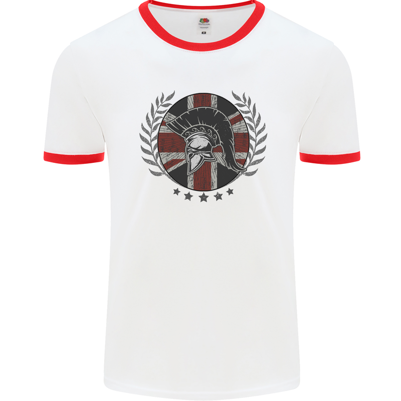 Union Jack Bodybuilding Gym Training Spartan Mens Ringer T-Shirt White/Red