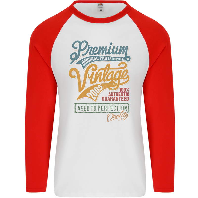 Aged to Perfection 18th Birthday 2005 Mens L/S Baseball T-Shirt White/Red