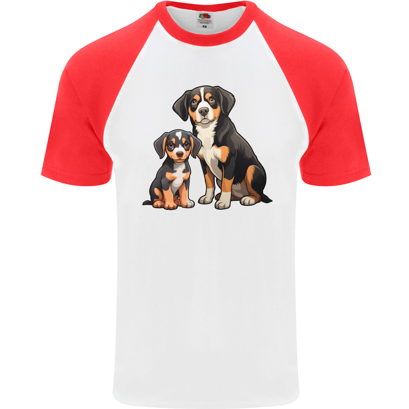 Entlebucher With Puppy Dog Mens S/S Baseball T-Shirt White/Red