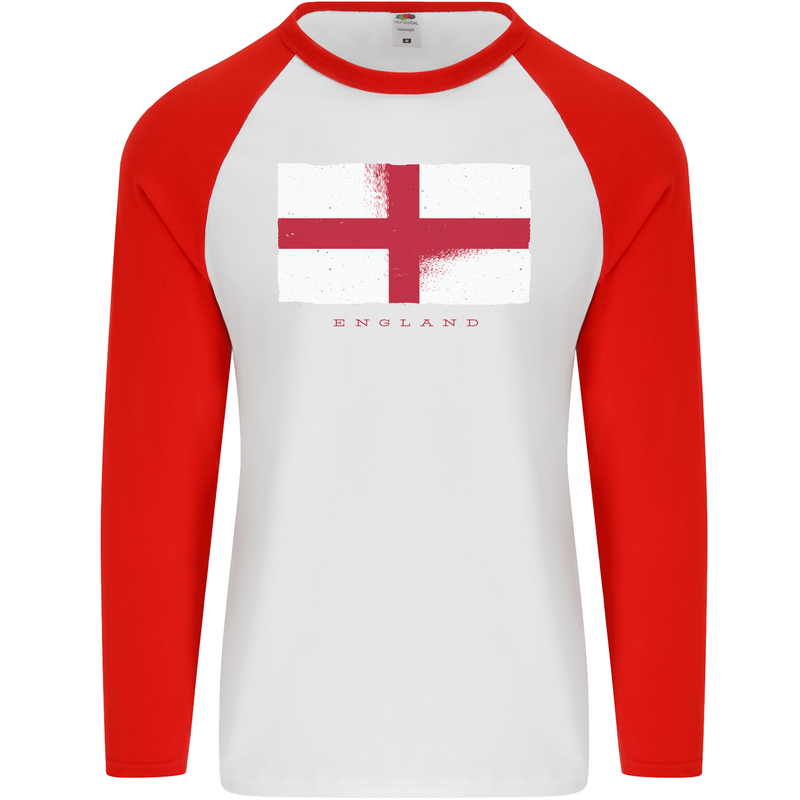 England Flag St Georges Day Rugby Football Mens L/S Baseball T-Shirt White/Red