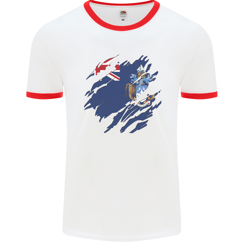 Torn Flag Tristan da Cunha Mens Ringer T-Shirt White/Red