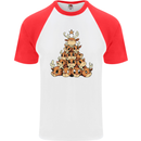 Reindeer Christmas Tree Rudolf Xmas Funny Mens S/S Baseball T-Shirt White/Red