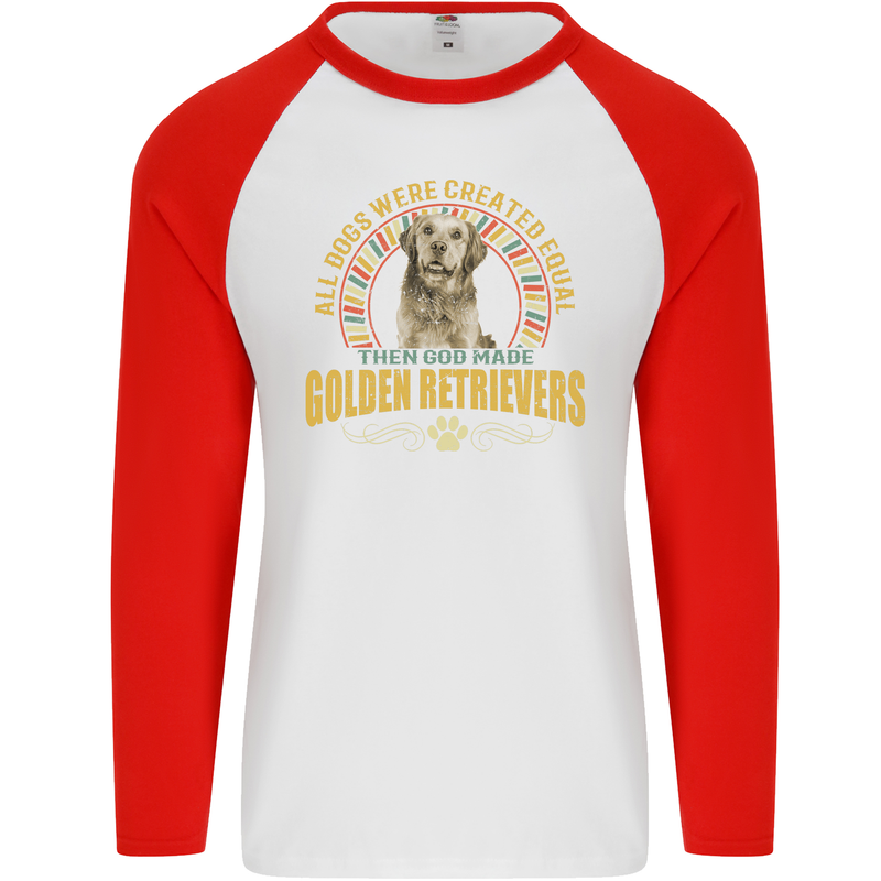 A Retriever Dog Mens L/S Baseball T-Shirt White/Red