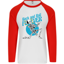 Rock & Roll Forever Air Guitar Skeleton Skull Mens L/S Baseball T-Shirt White/Red