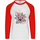 Oni Yokai Japanese Red Demon Mens L/S Baseball T-Shirt White/Red