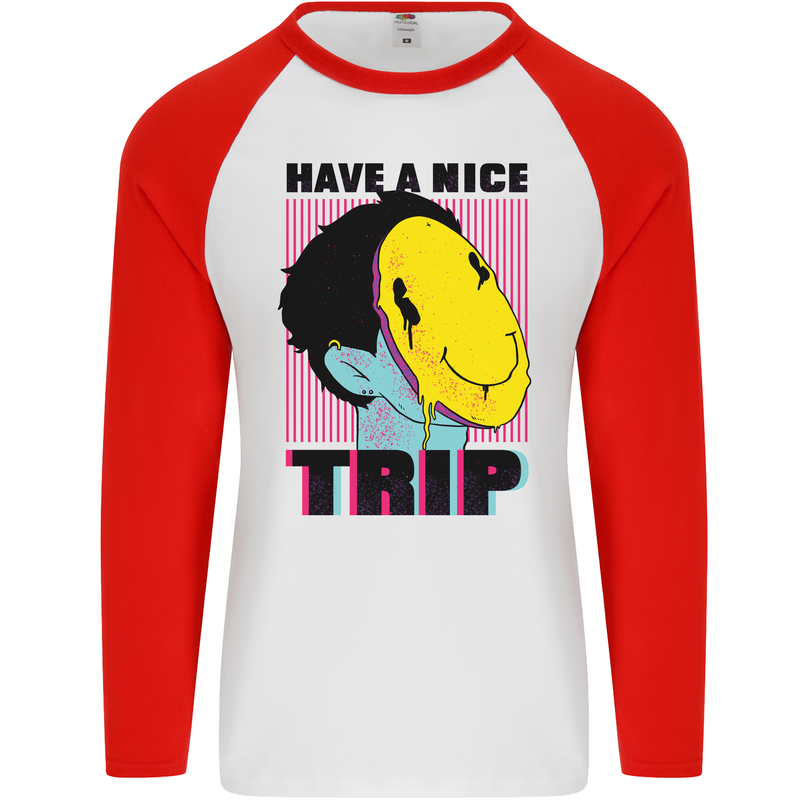 Acid Have a Nice Trip Drugs LSD Trippy Mens L/S Baseball T-Shirt White/Red