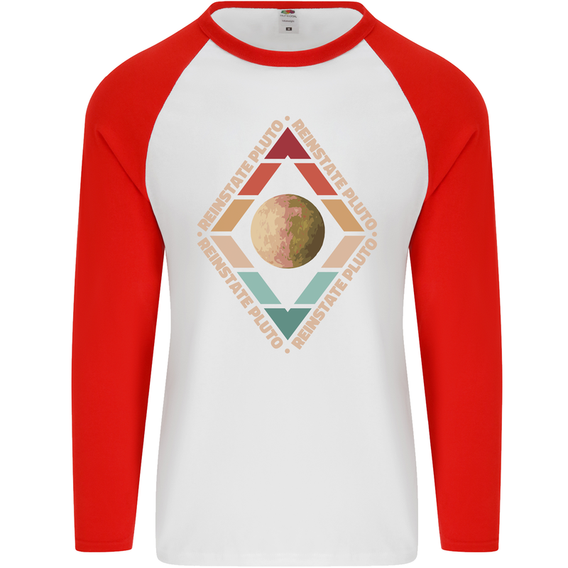 Reinstate Pluto Funny Astronomy Mens L/S Baseball T-Shirt White/Red