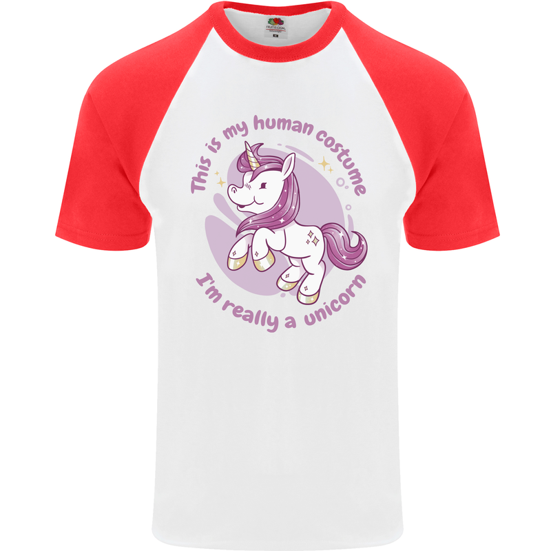 This is My Unicorn Costume Fancy Dress Outfit Mens S/S Baseball T-Shirt White/Red