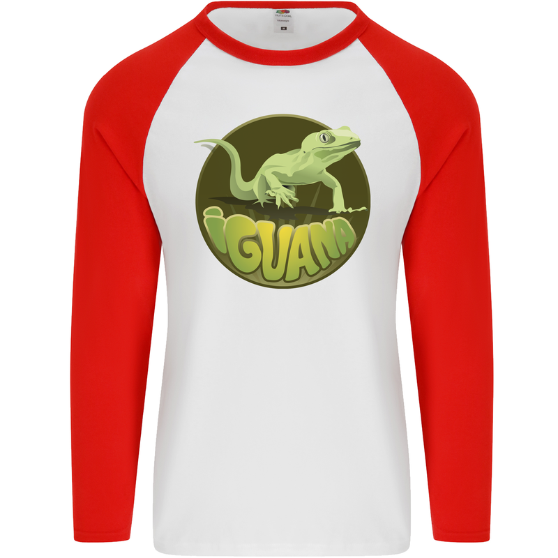 An Iguana Lizard Mens L/S Baseball T-Shirt White/Red