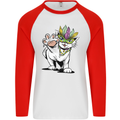 Mardi Gras Festival Cat Mens L/S Baseball T-Shirt White/Red