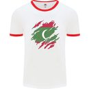Torn Maldives Flag Maldivian Day Football Mens Ringer T-Shirt White/Red