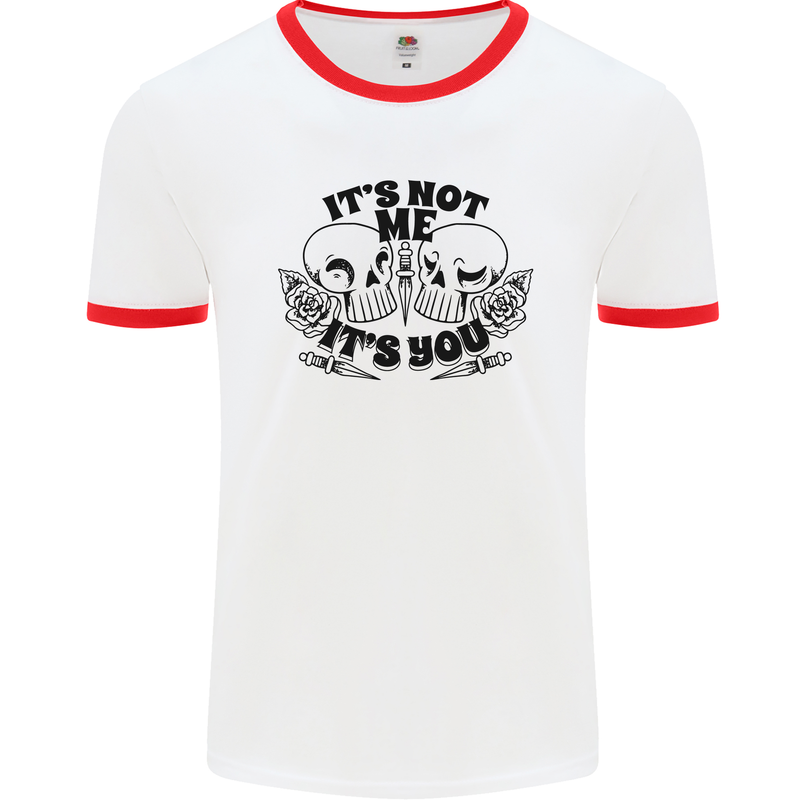 It's Not Me Anti Valentines Singles Day Skull Mens Ringer T-Shirt White/Red
