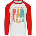 Fathers Day Living the Dad Life Twins Funny Mens L/S Baseball T-Shirt White/Red