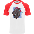 A Christmas Boar Wearing an Xmas Hat Pig Mens S/S Baseball T-Shirt White/Red