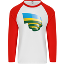 Curled Rwanda Flag Rwandan Day Football Mens L/S Baseball T-Shirt White/Red