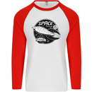 Space Trip Rocket Ship Astronaut Mens L/S Baseball T-Shirt White/Red