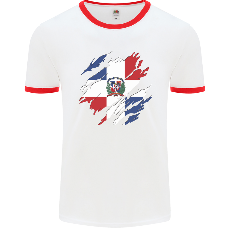 Torn Dominican Republic Flag Dominicanos Day Mens Ringer T-Shirt White/Red