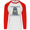 Weekend Funny Beer Cider Wine Alcohol Gin Mens L/S Baseball T-Shirt White/Red