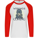 Weekend Funny Beer Cider Wine Alcohol Gin Mens L/S Baseball T-Shirt White/Red