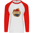 The Dutch Flag Fire Effect Holland Mens L/S Baseball T-Shirt White/Red