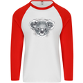 A Koala Bear Head Mens L/S Baseball T-Shirt White/Red