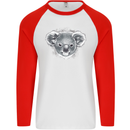 A Koala Bear Head Mens L/S Baseball T-Shirt White/Red