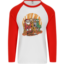 Christmas Santa Claus Bigfoot Unicorn Alien Mens L/S Baseball T-Shirt White/Red