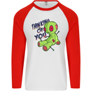Voodoo Doll Thinking of You Halloween Black Magic Mens L/S Baseball T-Shirt White/Red