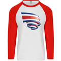 Curled Costa Rica Flag Rican Day Football Mens L/S Baseball T-Shirt White/Red