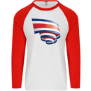 Curled Costa Rica Flag Rican Day Football Mens L/S Baseball T-Shirt White/Red