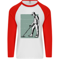 A Man Metal Detecting Detector Detect Mens L/S Baseball T-Shirt White/Red