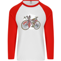 Cycling Steampunk Bicycle Bike Cyclist Mens L/S Baseball T-Shirt White/Red