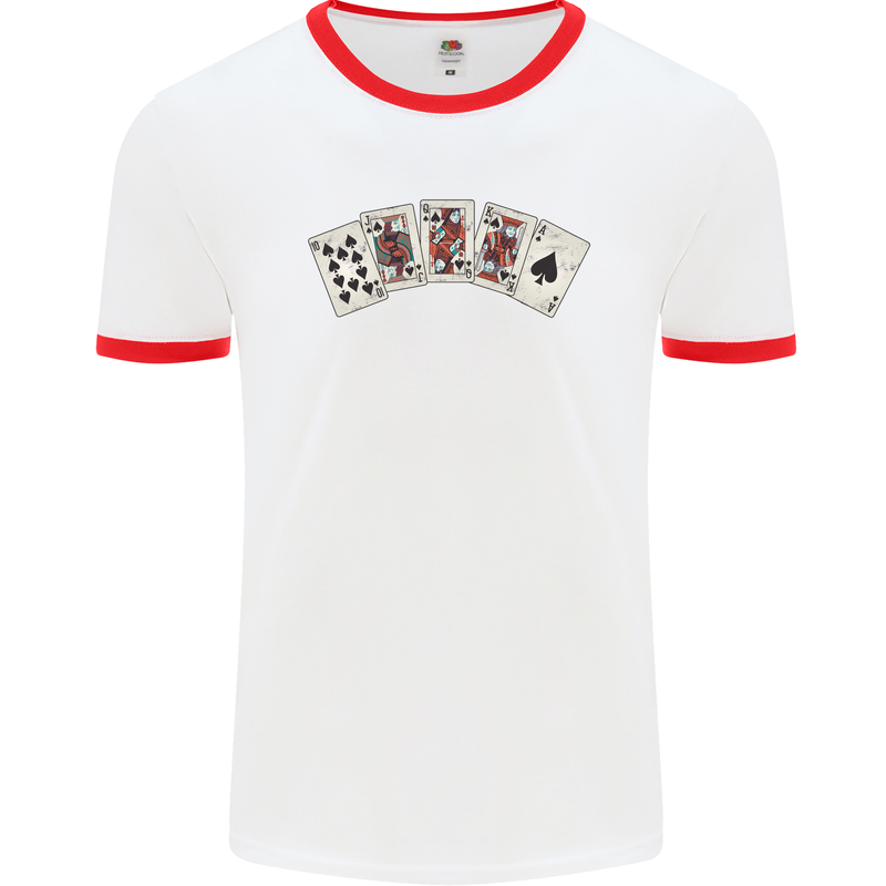 Spade Flush Poker Mens Ringer T-Shirt White/Red