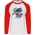 Torn Nauru Flag Nauruan Day Football Mens L/S Baseball T-Shirt White/Red