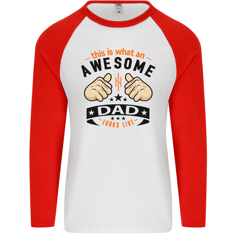 This Is What an Awesome Dad Mens L/S Baseball T-Shirt White/Red