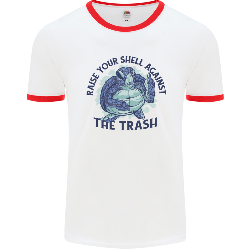 Offensive Turtle Climate Change Environment Mens Ringer T-Shirt White/Red