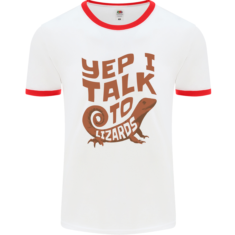 Yep I Talk To Lizards Chameleons Mens Ringer T-Shirt White/Red