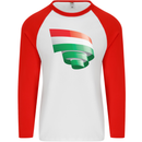 Curled Hungary Flag Hungarian Day Football Mens L/S Baseball T-Shirt White/Red