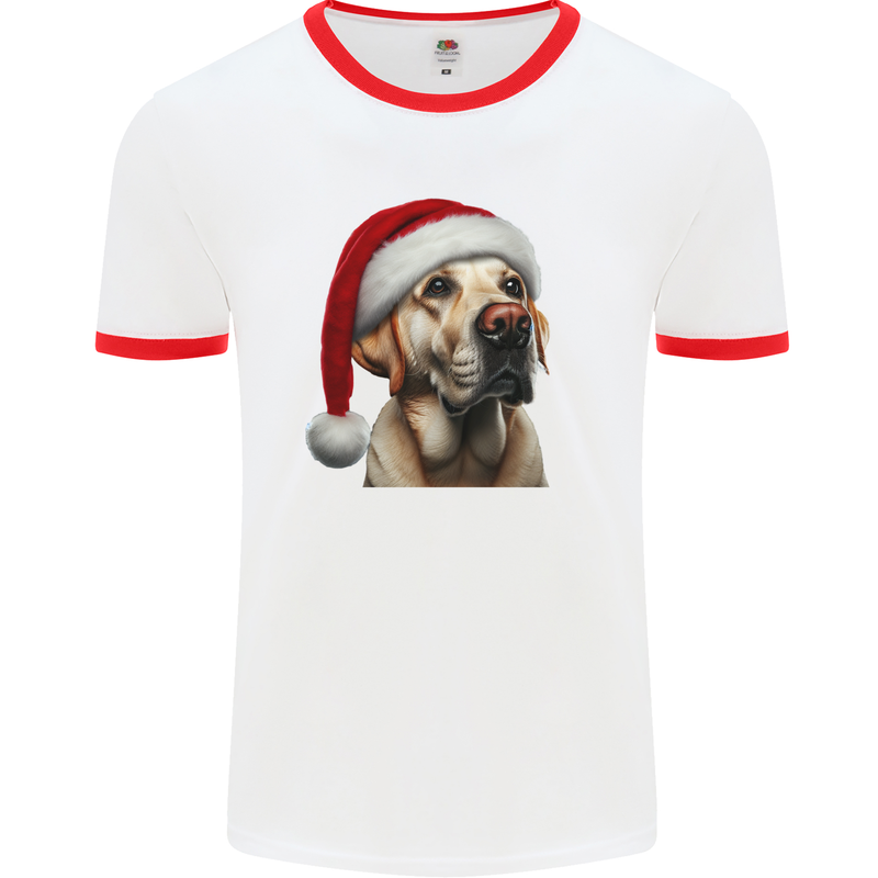 Christmas Golden Labrador Xmas Hat Dog Mens Ringer T-Shirt White/Red